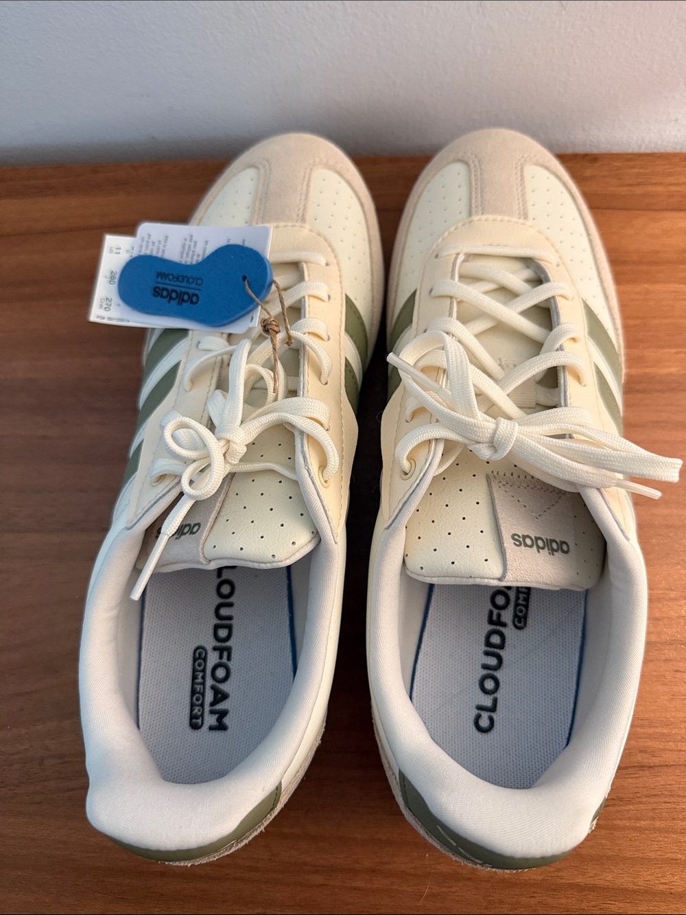 adidas Cream and Olive Green Cloudfoam Sneakers